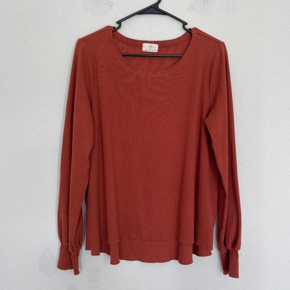 T.la Anthropologie Pullover Sweater Women's M Burnt Orange Crew Neck Stretch - Picture 1 of 11